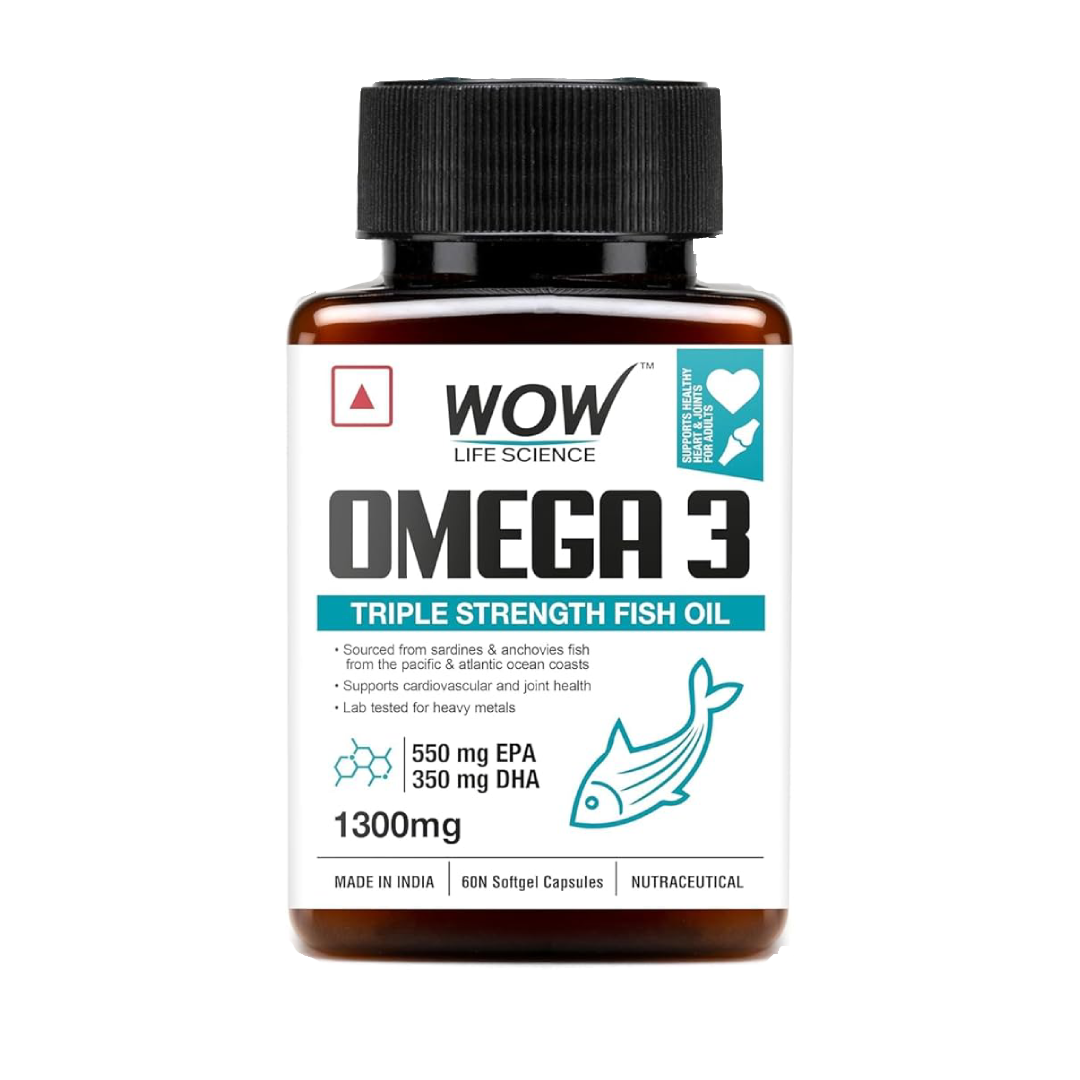 WOW Omega-3 Fish Oil 1300 mg Triple Strength 550mg EPA 350mg DHA, Burpless, Mercury free, Ideal for Keto Diet