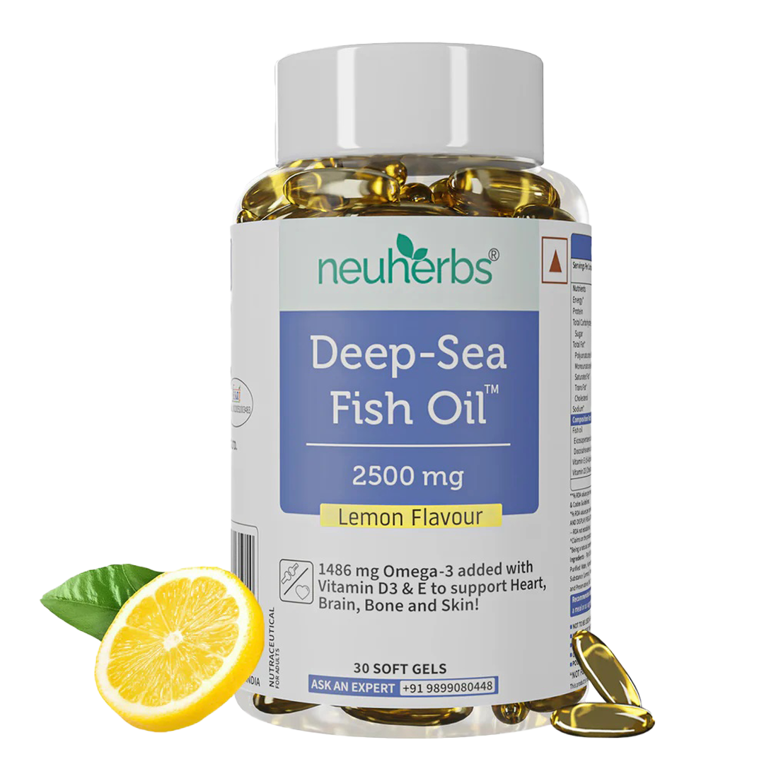 Deep Sea Fish Oil Capsules - 2500 mg Omega 3 (Lemon Flavored)